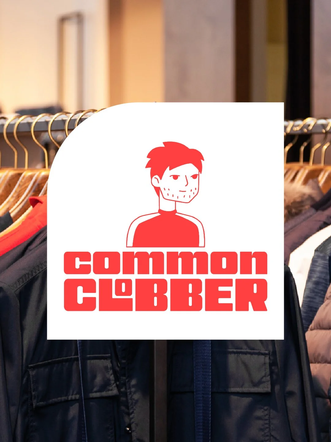 Social media graphics created for Common Clobber, showcasing bold branding and promotional content for a clothing brand.