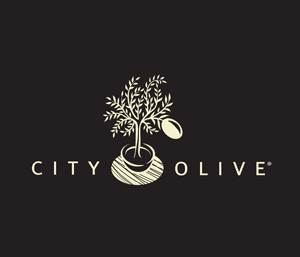 A logo with a stylized tree growing on a circular base, with the words 'CITY OLIVE' beneath it, set against a black background.
