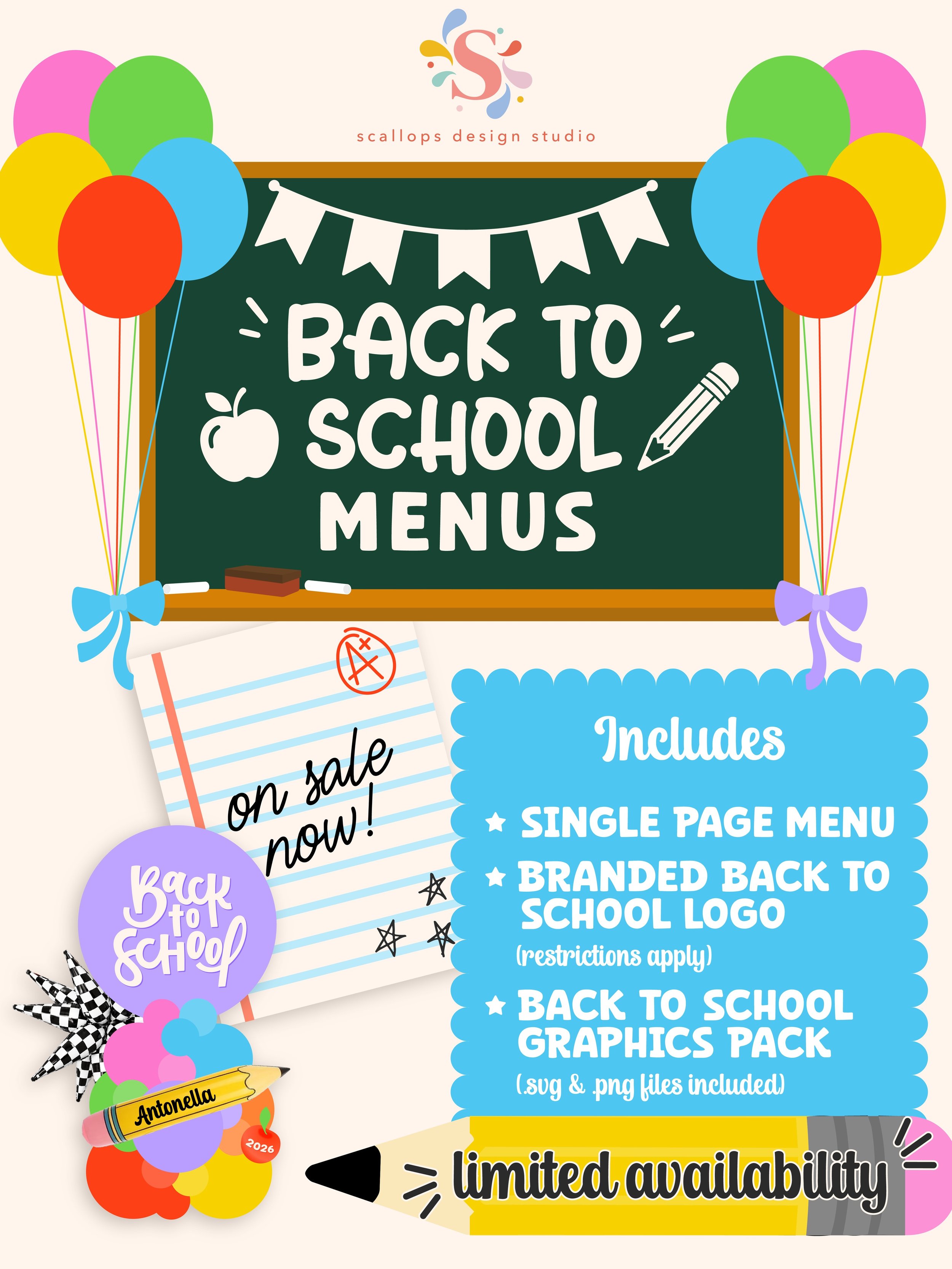 Back To School Menus are LIVE! 🎉

Every purchase includes:

- custom single page menu
- branded back to school logo* 
- back to school graphics pack 

I'm so excited for these!! 🤩 Availability is VERY limited so make sure to get on my books ASAP fo