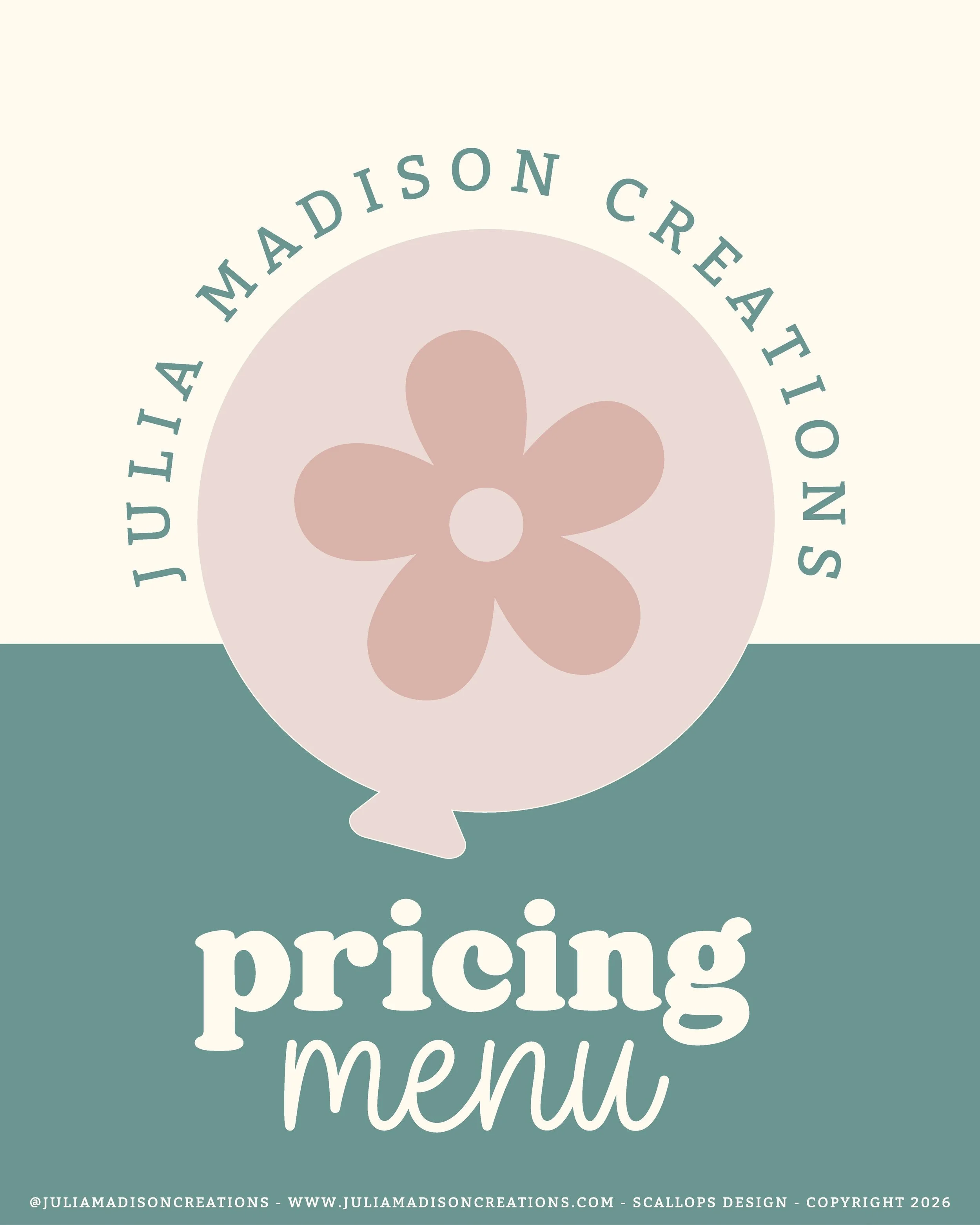 @juliamadisoncreations got a MAJOR menu upgrade recently. 🎉

Her old menu was one of the first I had made and she desperately deserved this make over!

I'm so happy with how this one turned out!
.
.
.
.
.
.
.
#balloonmenu #balloondecor #graphicdesig