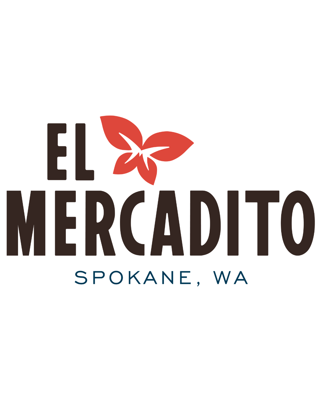 Logo for El Mercadito, a market in Spokane, Washington, featuring a red leaf graphic.