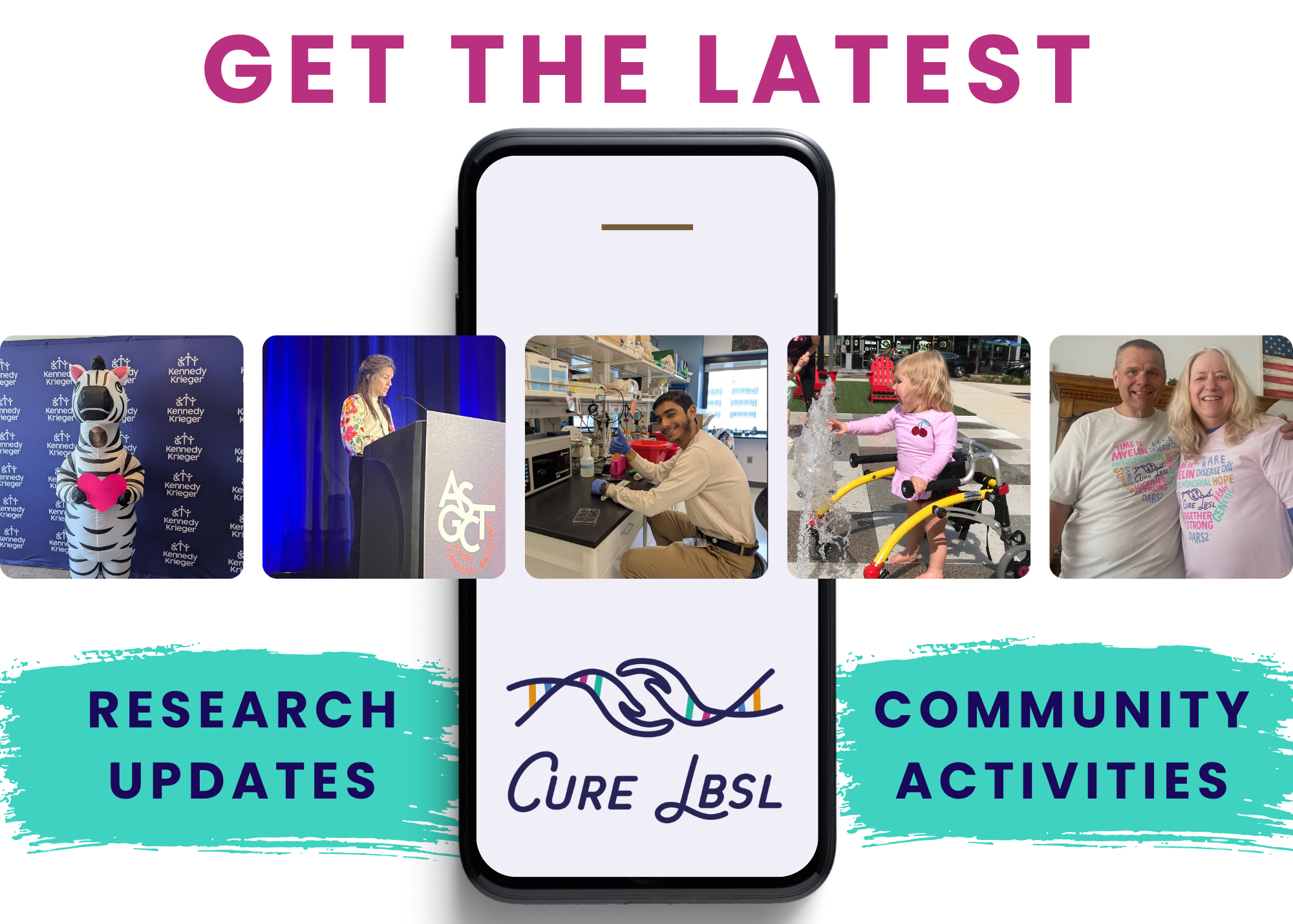 Phone with photo scroll of Cure LBSL activities