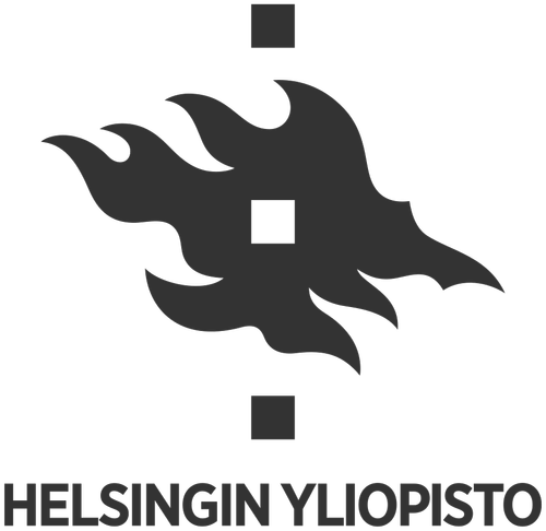 Black background with a stylized flame logo and the text 'HELSINGIN YLIOPISTO' underneath.
