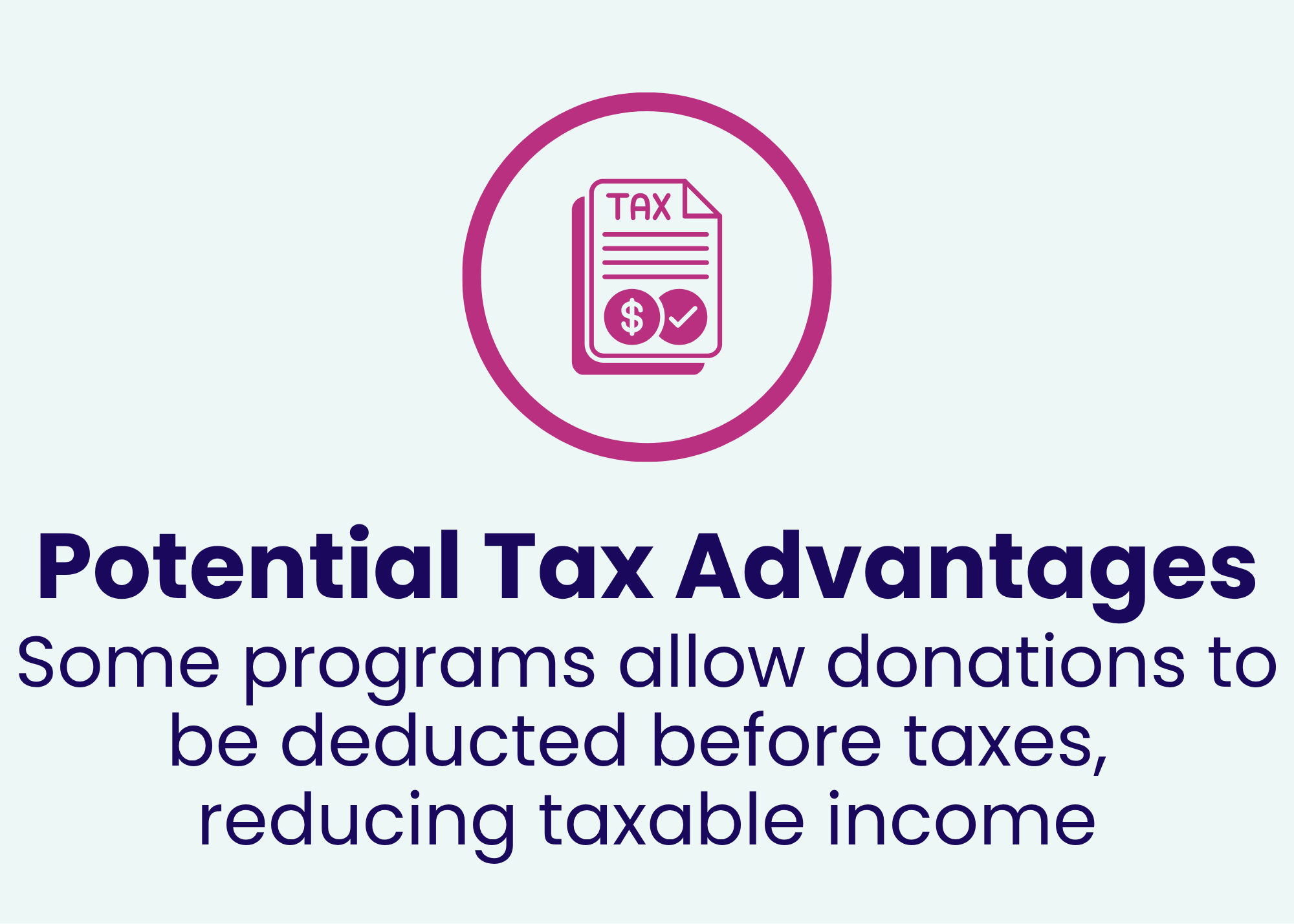 Icon of a tax form with dollar sign symbols and checkmark inside a circle.