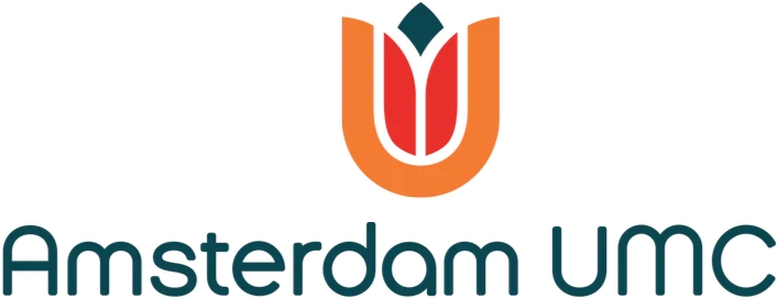 Logo of Amsterdam UMC showing a stylized tulip with orange and red petals above the text 'Amsterdam UMC'.