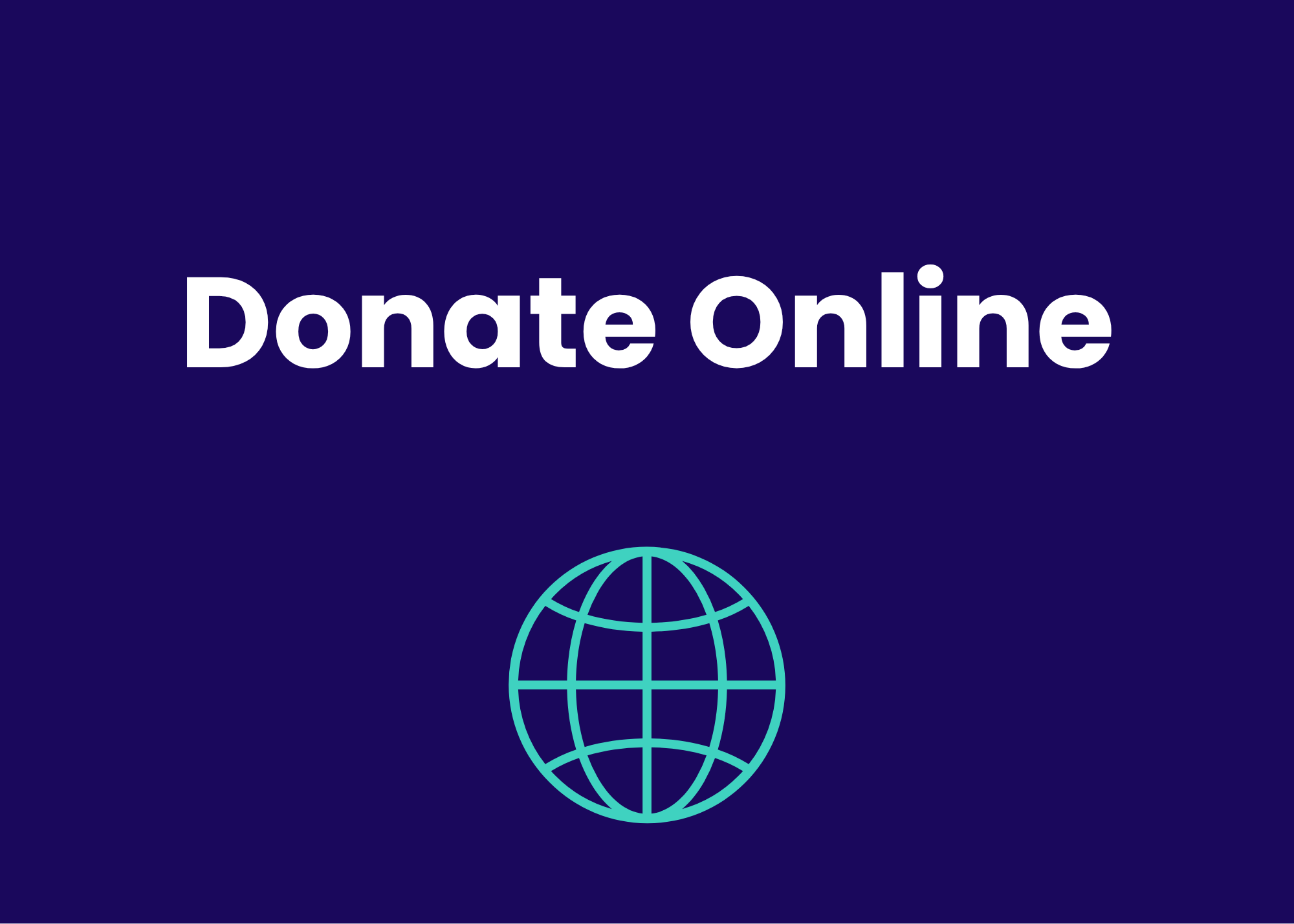 A dark blue background with white text that says 'Donate Online' and a blue globe icon beneath it.