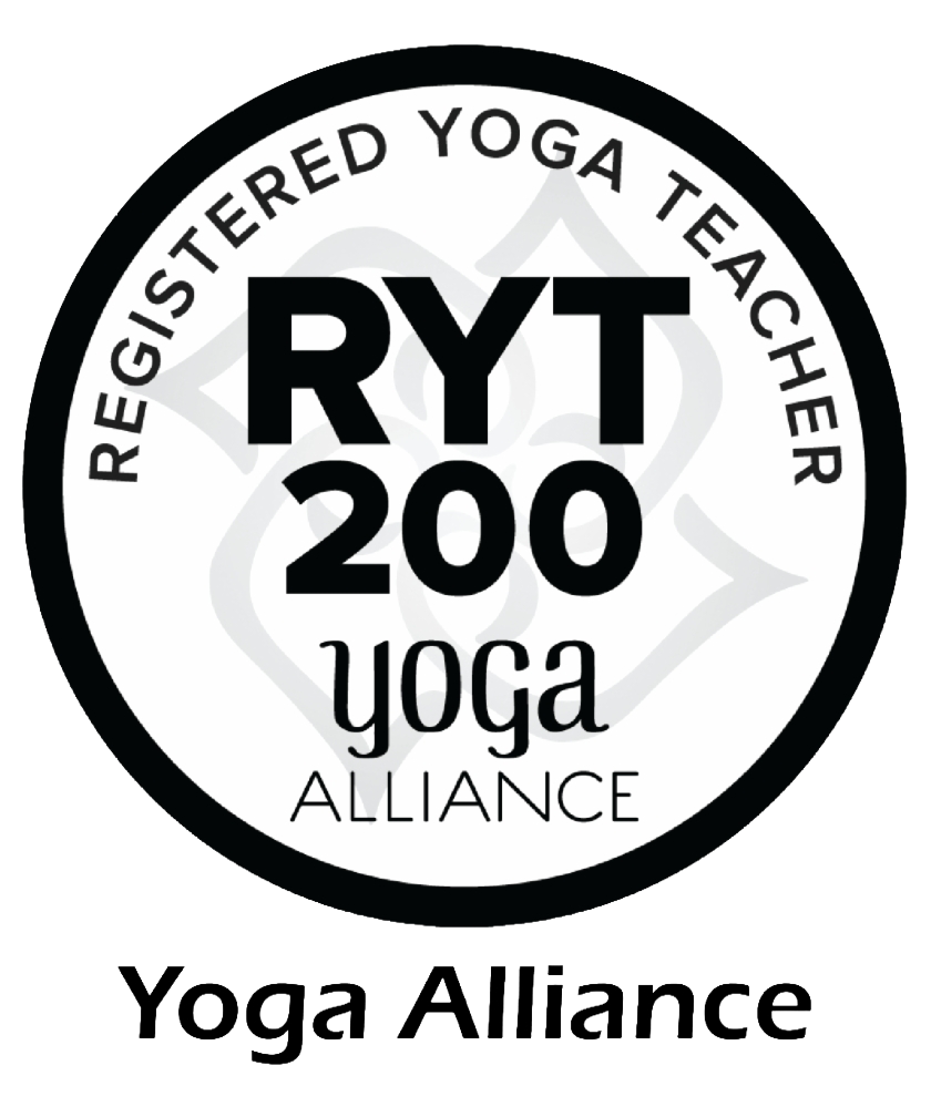 A circular badge with the text "REGISTERED YOGA TEACHER" around the top, the acronym "RYT" and number "200" in the center, and the words "yoga alliance" and "Yoga Alliance" at the bottom.