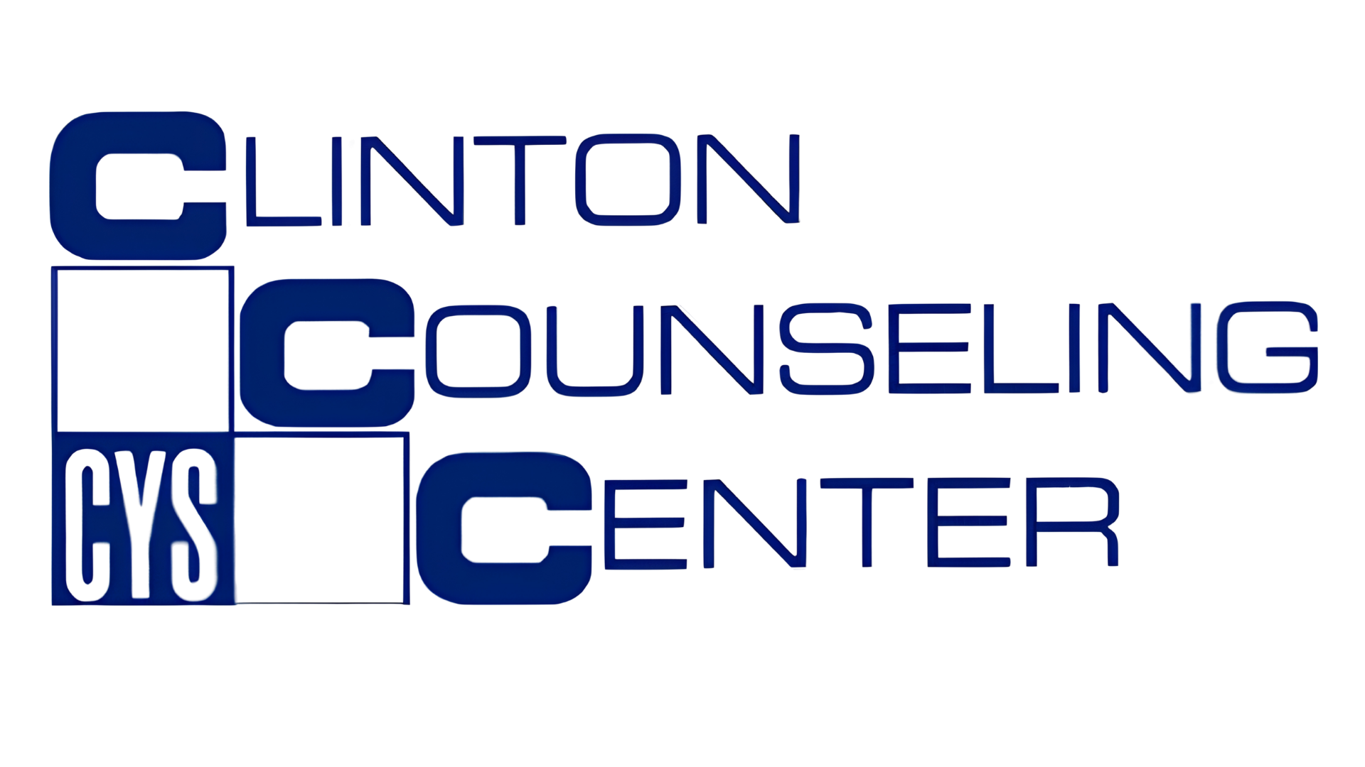 Logo with text reading Clinton Counseling Center with blue and black graphical elements.