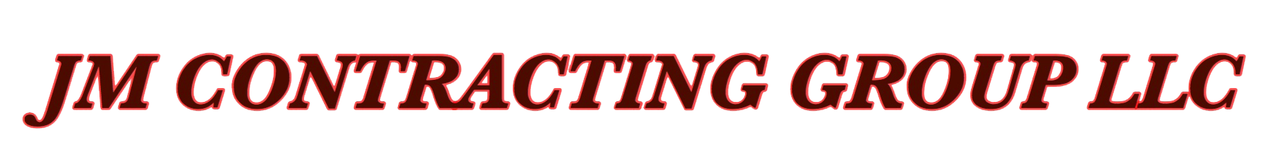 Logo with black background and red text reading "JM CONTRACTING GROUP LLC" with a shadow effect.
