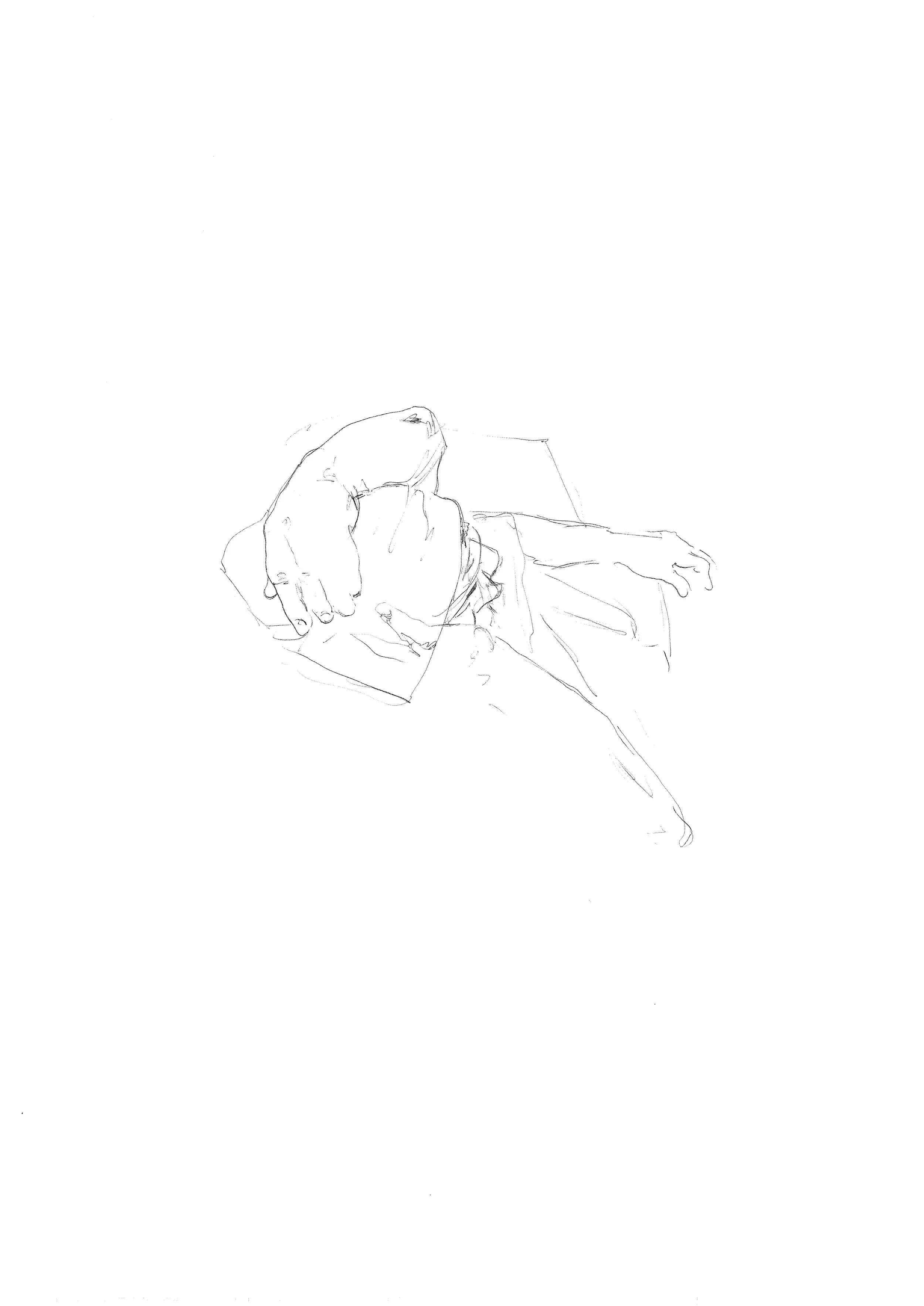 Dessin minimaliste d'une personne allongée, en position de relaxation, avec une main sur le visage et un bras étendu.