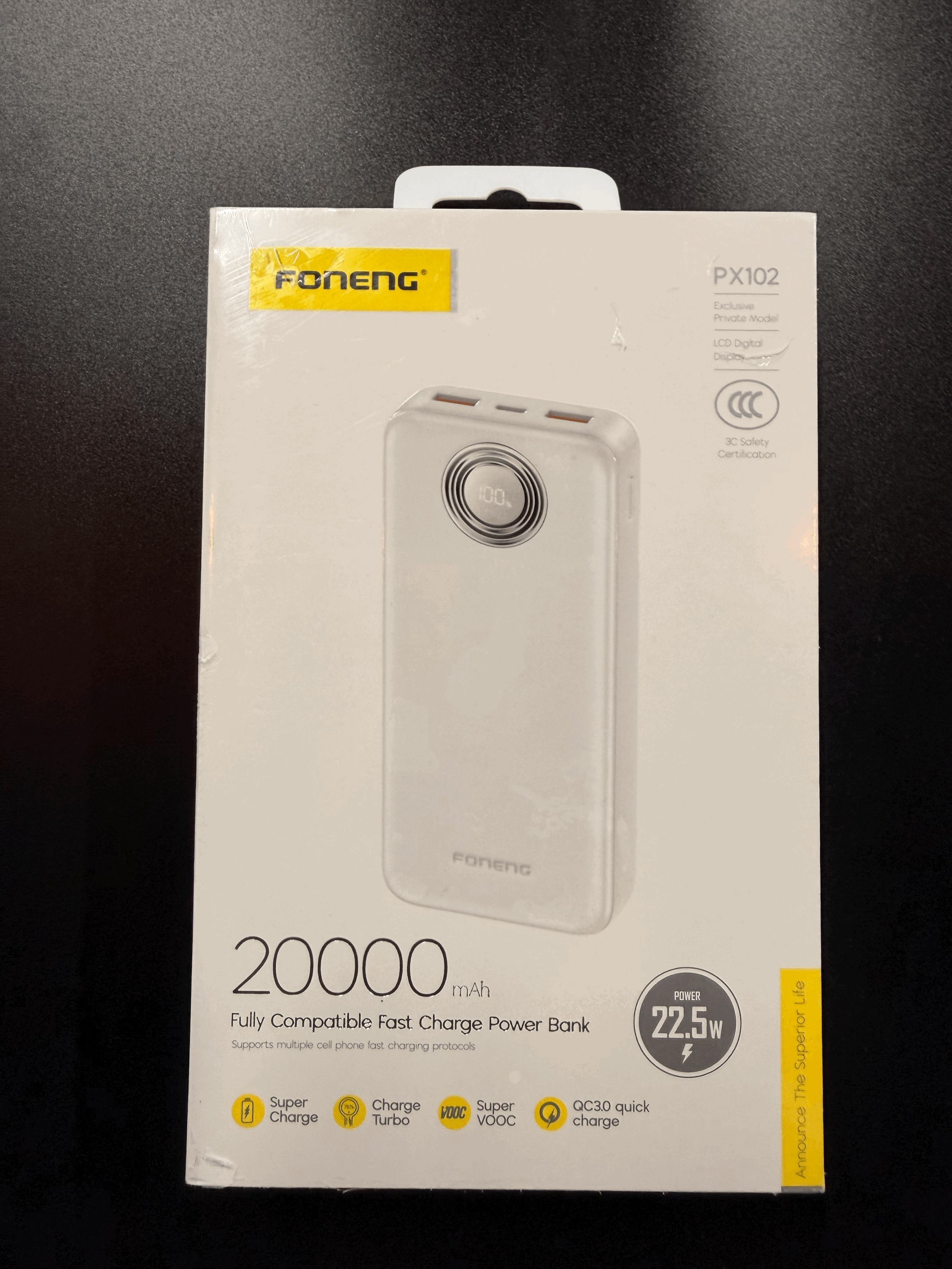 Foneng PX102 20,000mAh 22.5W Fast Charge Power Bank – White