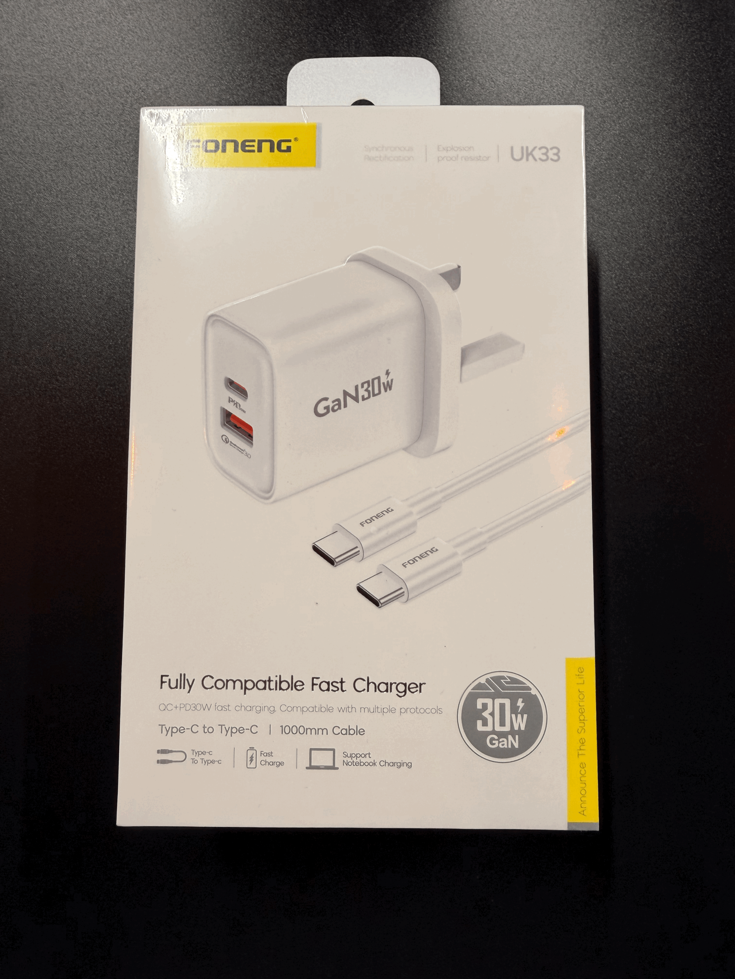 Foneng UK33 30W GaN Fast Charger with USB-C Cable