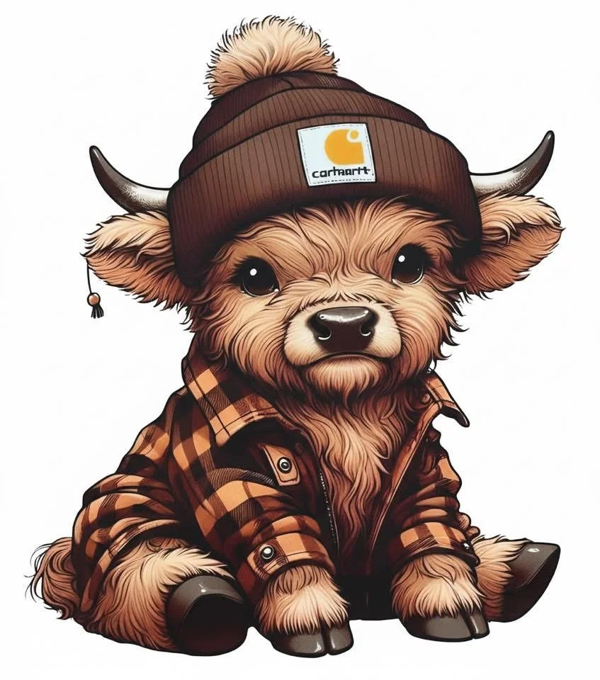 DTF Transfer Kids Highland Cow, Horse and Carhart