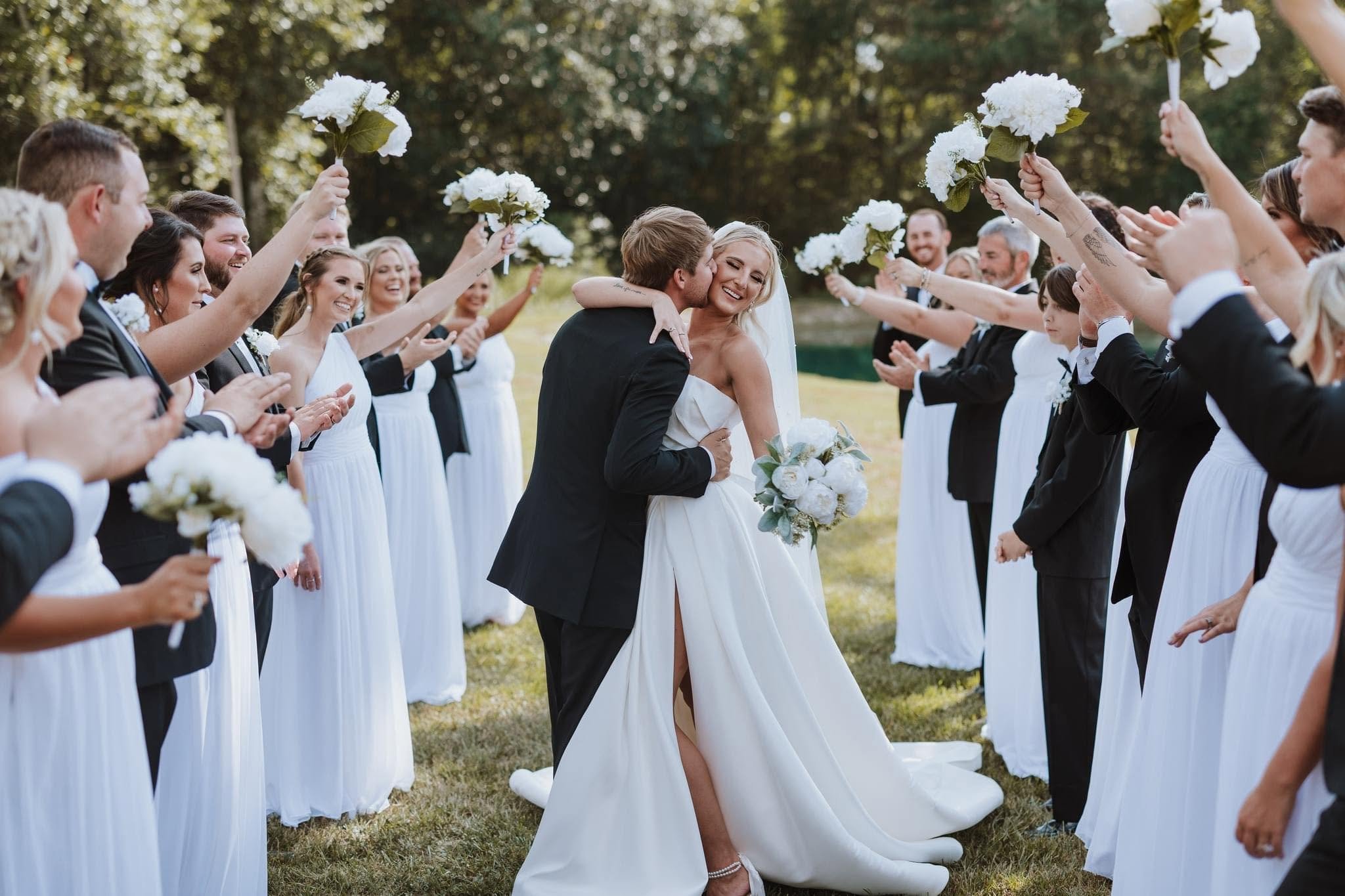 wedding party in black and white tuxedo