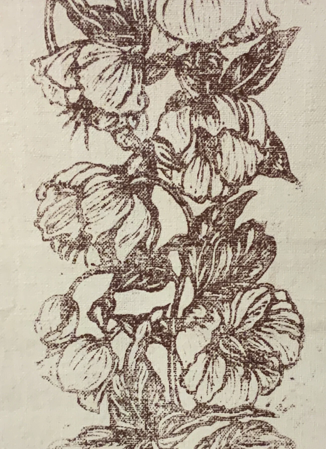 Hellebore | hand block printed on antique French linen.