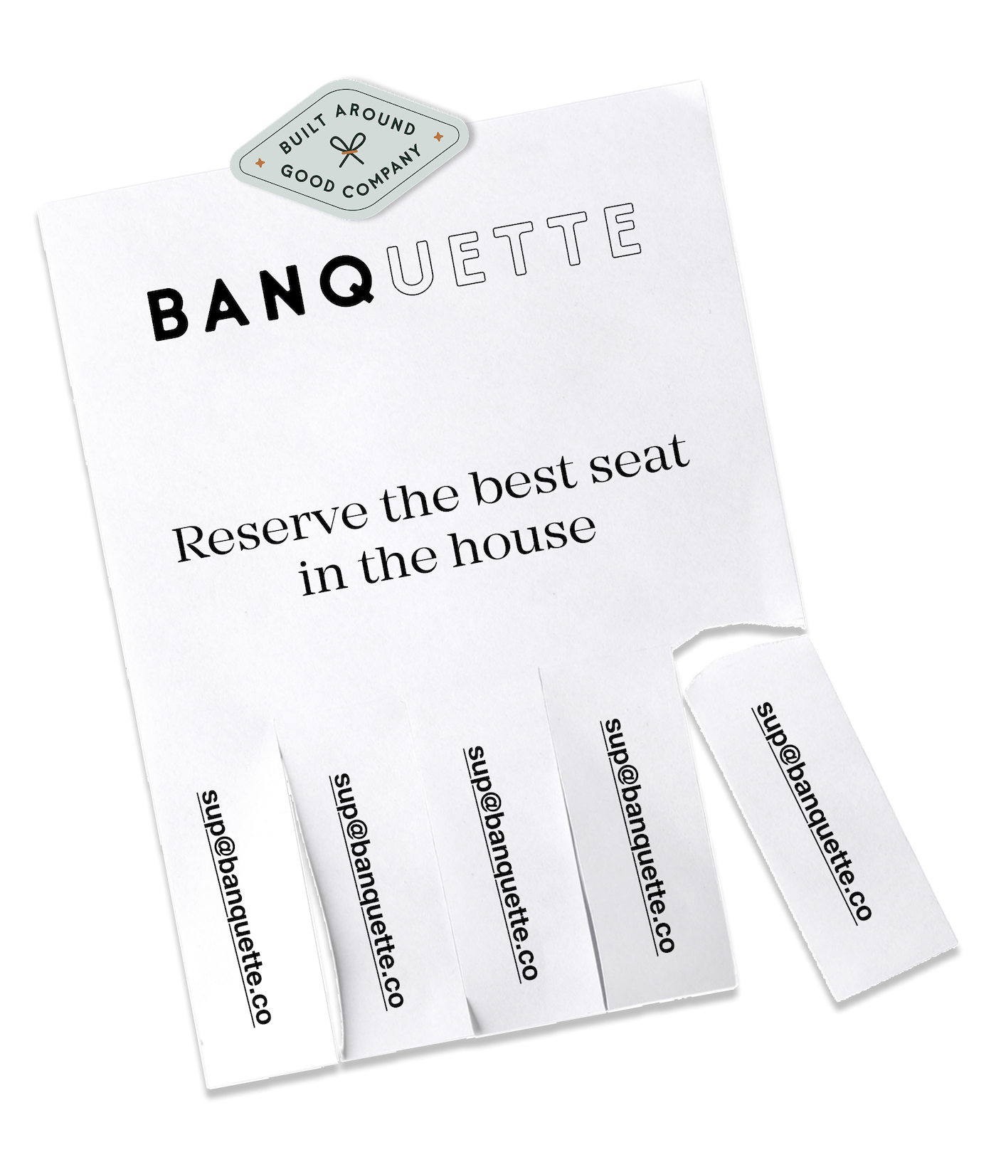 Blank white tear-away flyer template with four cut paper strips at the bottom for a tab pull tag