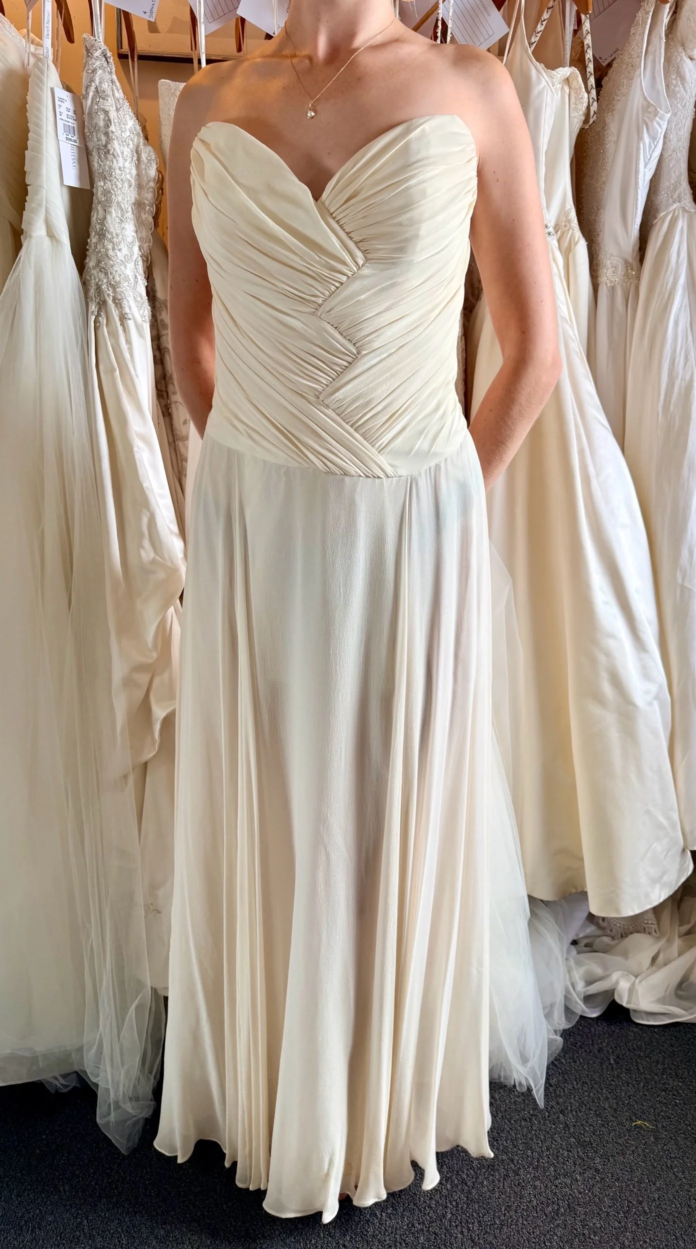 Vintage 1990s - 2000s Strapless Ruched Chiffon A-Line Wedding Dress