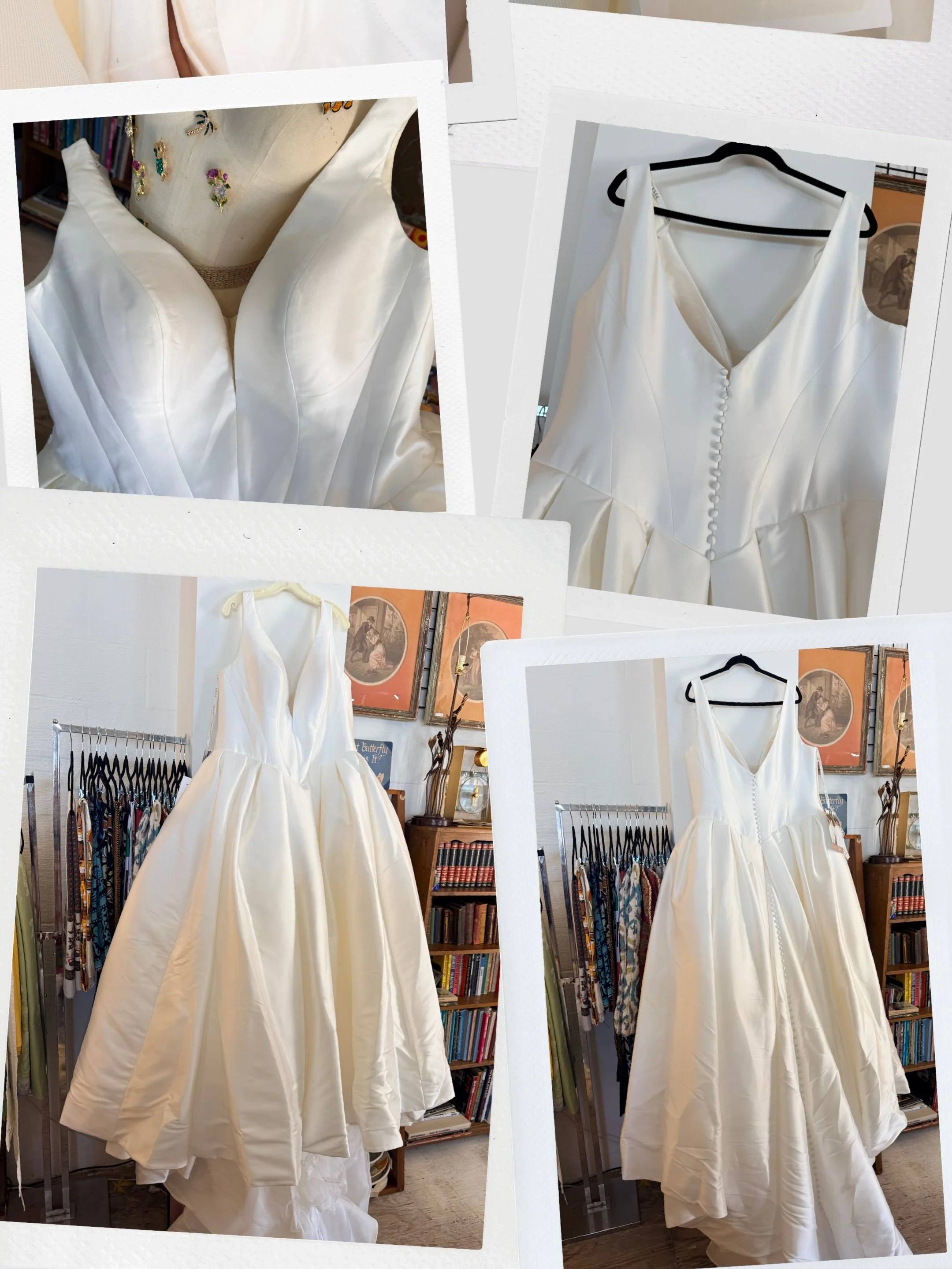 Look who just showed up to the party! 💍

NWT + Unaltered 
Elysee Louisa Wedding Dress Ivory
Size 22

Full statement ballgown skirt with a modern cinched waist, a discreet high leg slit, and she has POCKETS! 

This is THE ONE if you are looking for a