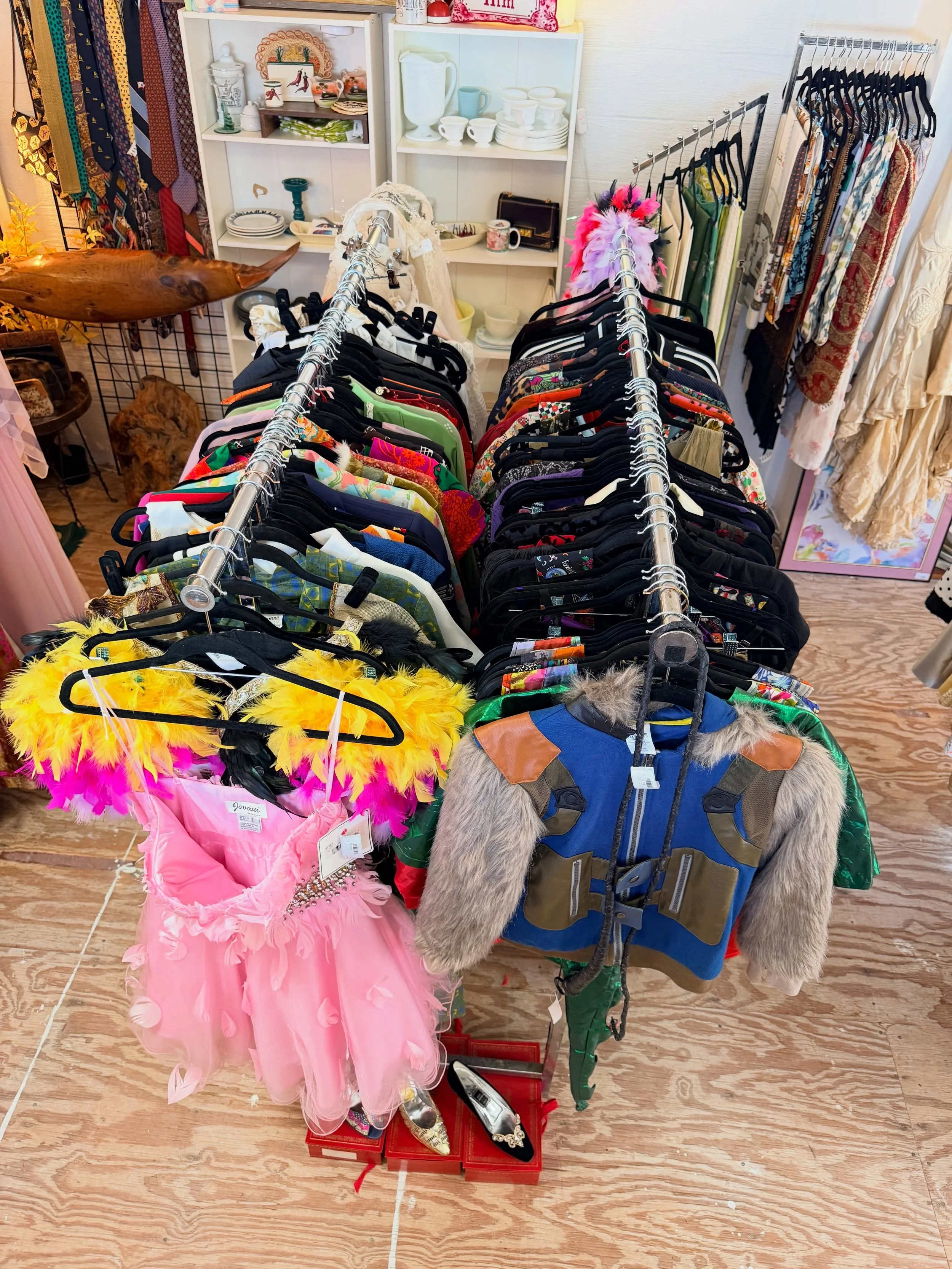 Halloween has arrived and this rack is FULL of potential!

Major markdowns on awesome vintage pieces that show their age (don&rsquo;t we all!) but still have so much life to live.
If you are a creative and looking to upcycle your costume this year we