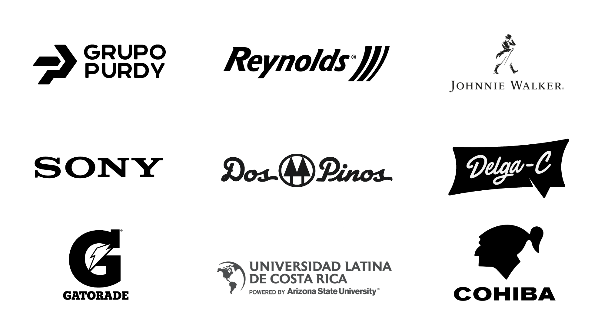 A logo with a stylized motorcycle rider at the top right, the text 'Johnnie Walker' beneath it, the words 'Dos Pinos' in the middle, and 'Delga-C' on the lower right side.