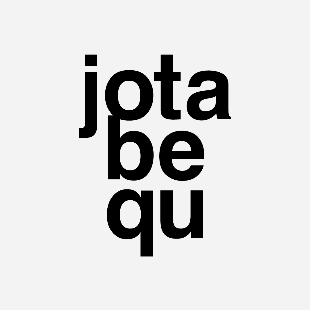 Text art spelling 'jqtbe' arranged vertically in black letters on a light grey background.