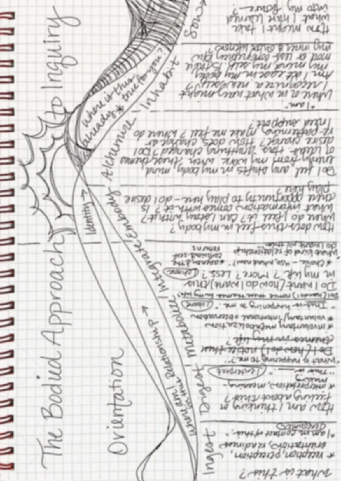 Handwritten notes on graph paper with diagrams, notes, and comments about organic chemistry reactions and mechanisms.