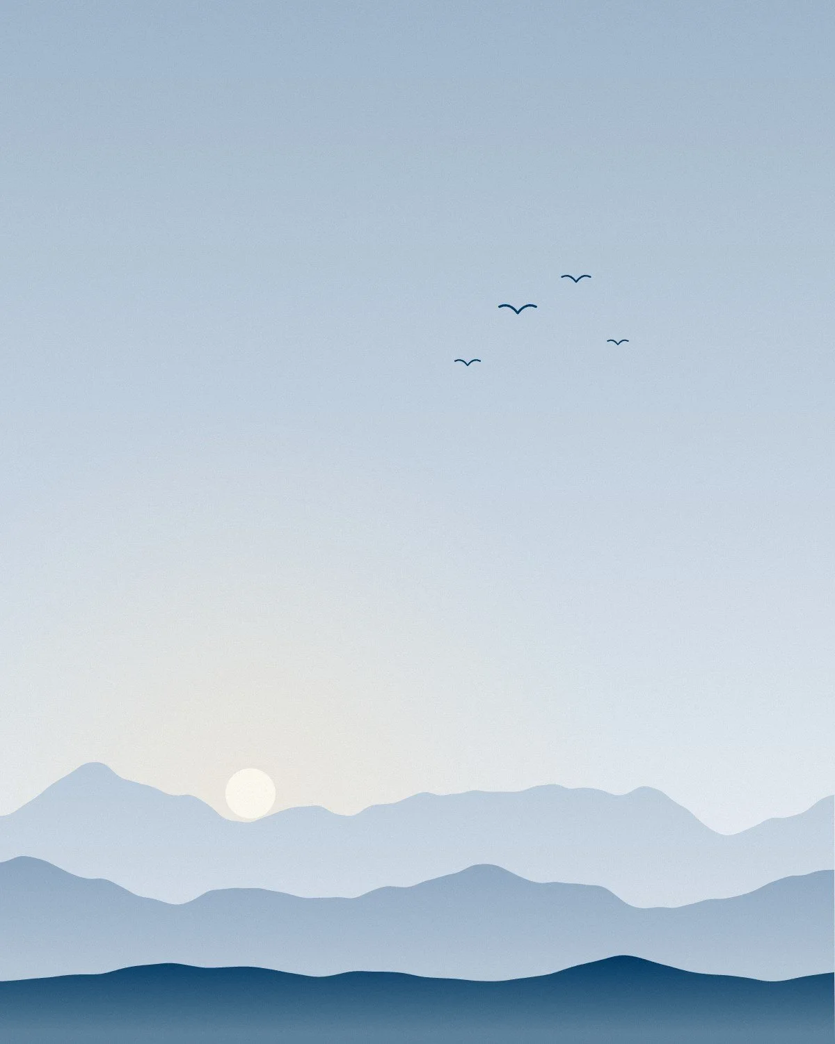 Horizonte con aves en vuelo al amanecer