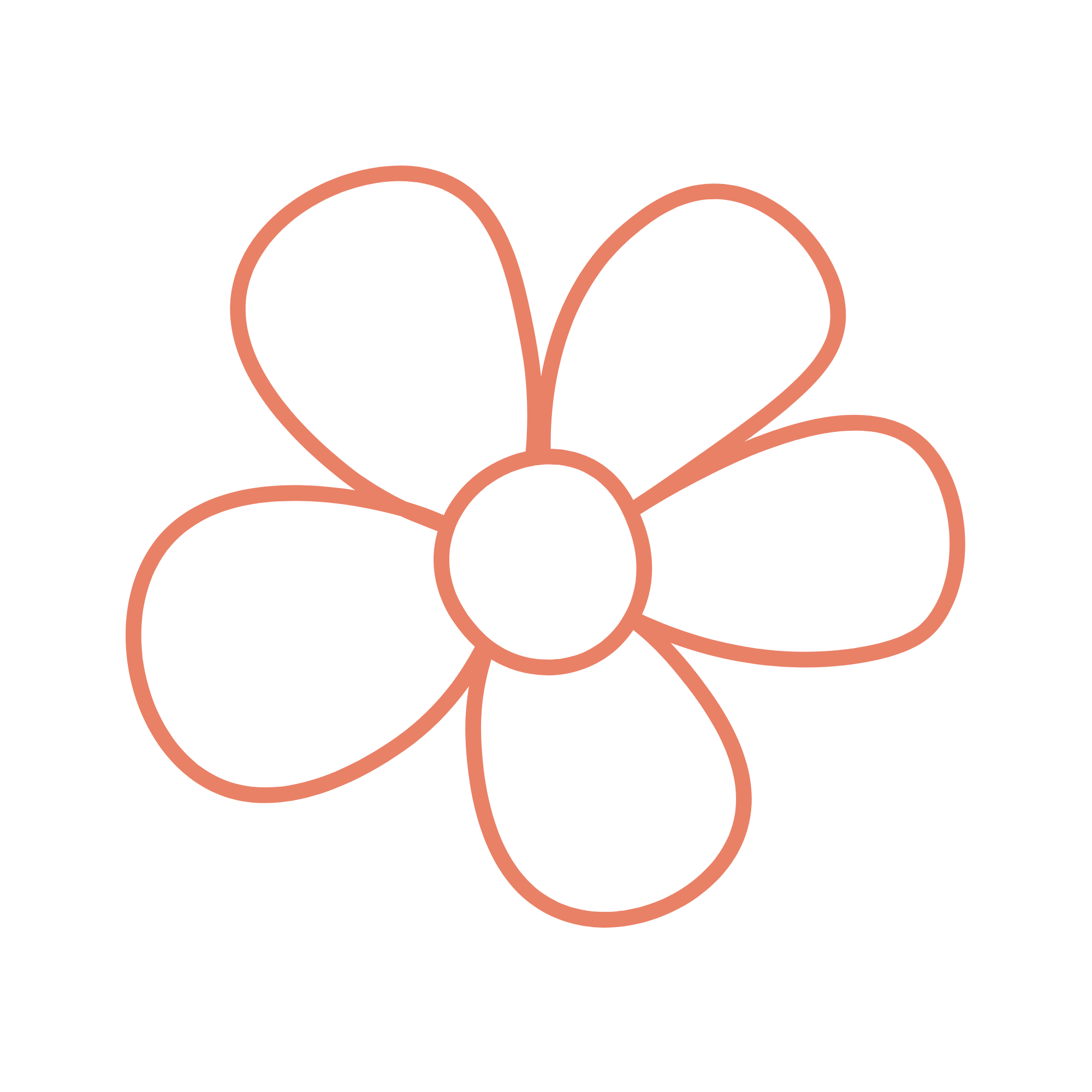 Close-up of a flower sketch with rounded petals outlined in pink against a black background.