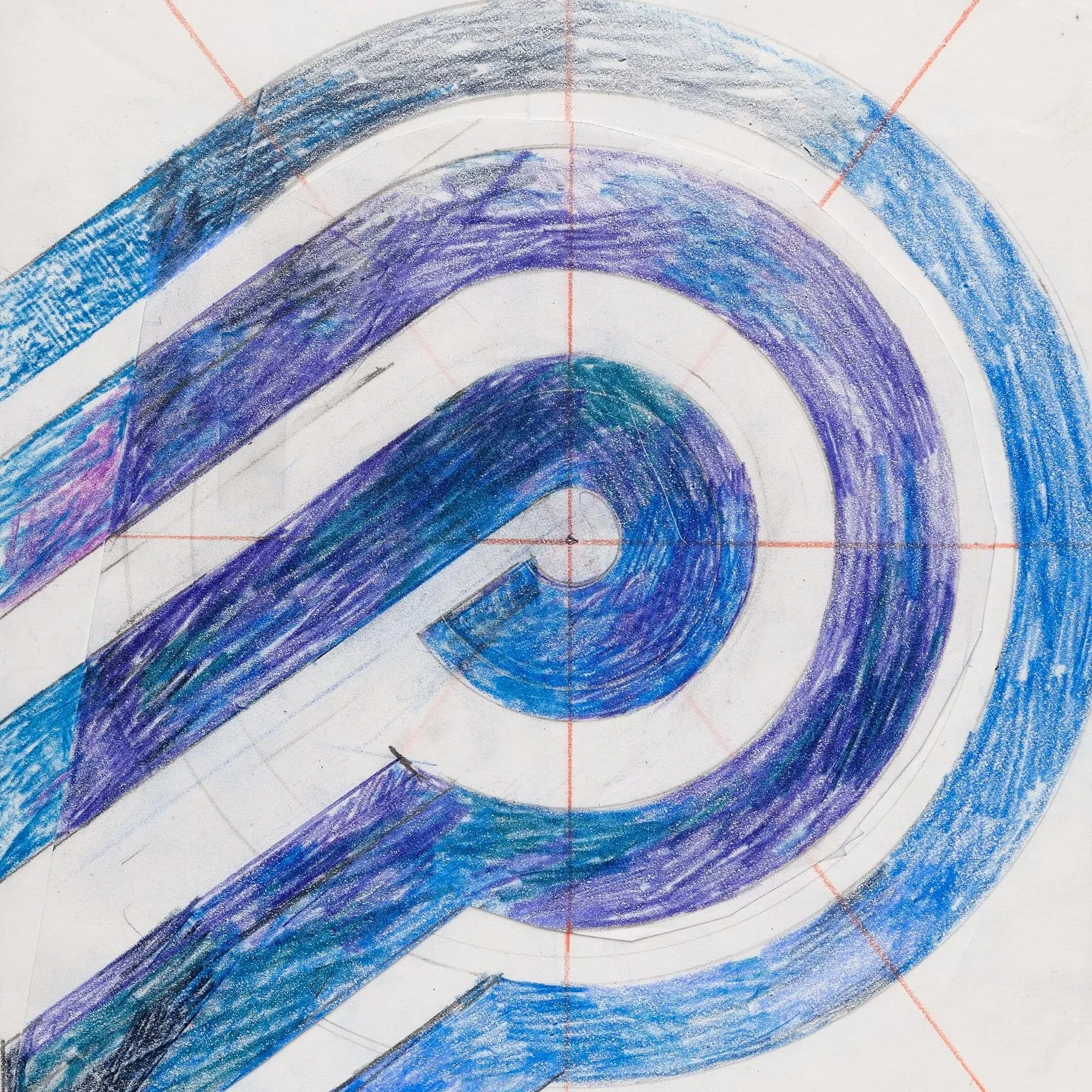 "The Sea Ranch Blue Wave," 2018,
colored pencil, graphite, ink, white out, paper,
11 x 8 1/2 inches