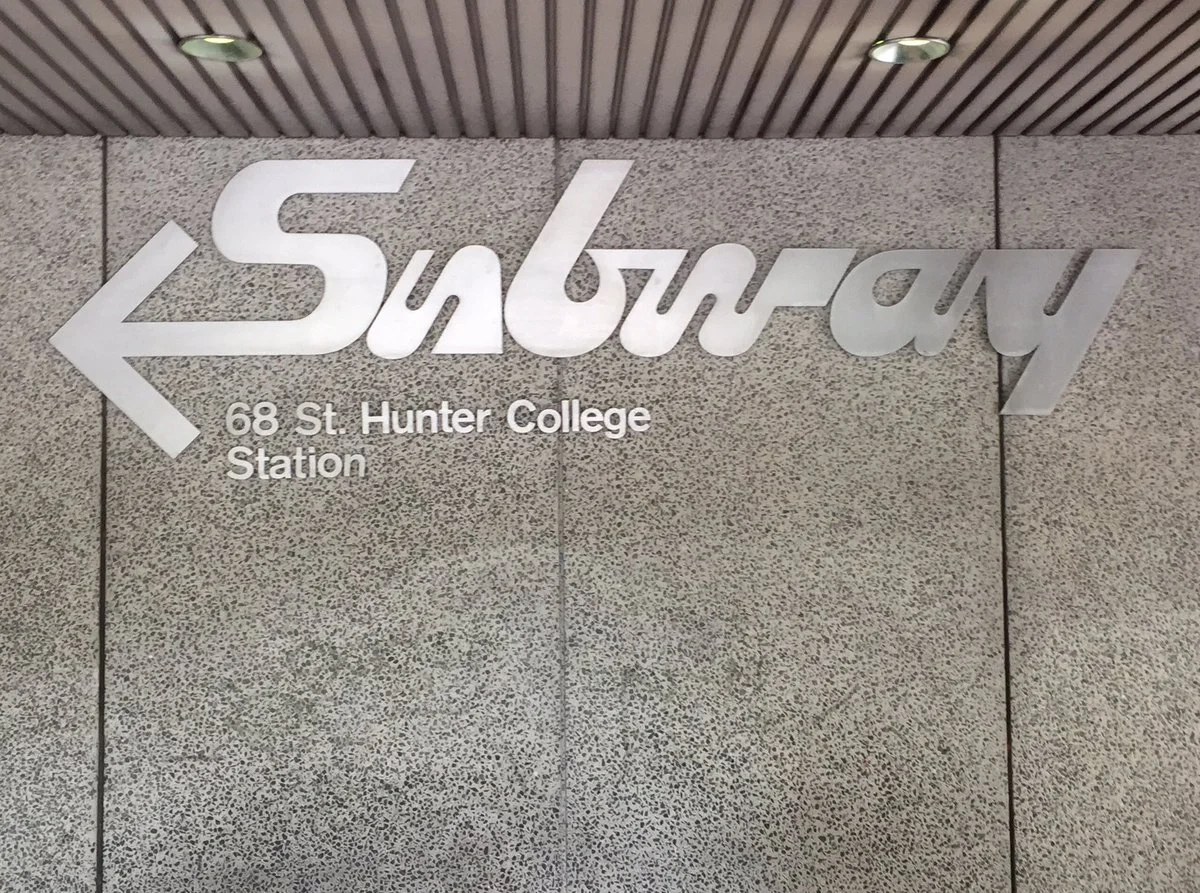 N.Y.C.'s Hunter College Sunway Signage, 1984. Commissioned by architect Ulrich Franzen. Located at the southeast corner of 68th Street and Lexington Avenue.