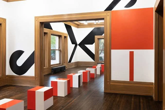 Installation view of Supergraphics and sculptures,  "EXITS EXIST" at the Graham Foundation, Chicago, February 25, 2022 - February 25, 2023