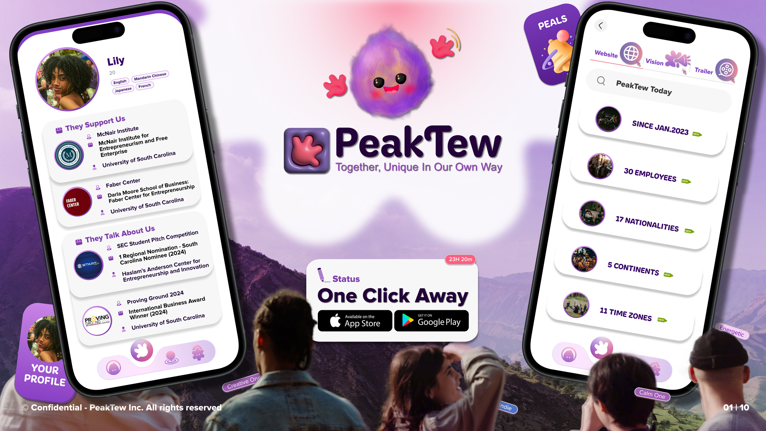 Hero slide for Written Pitch Deck of PeakTew. 