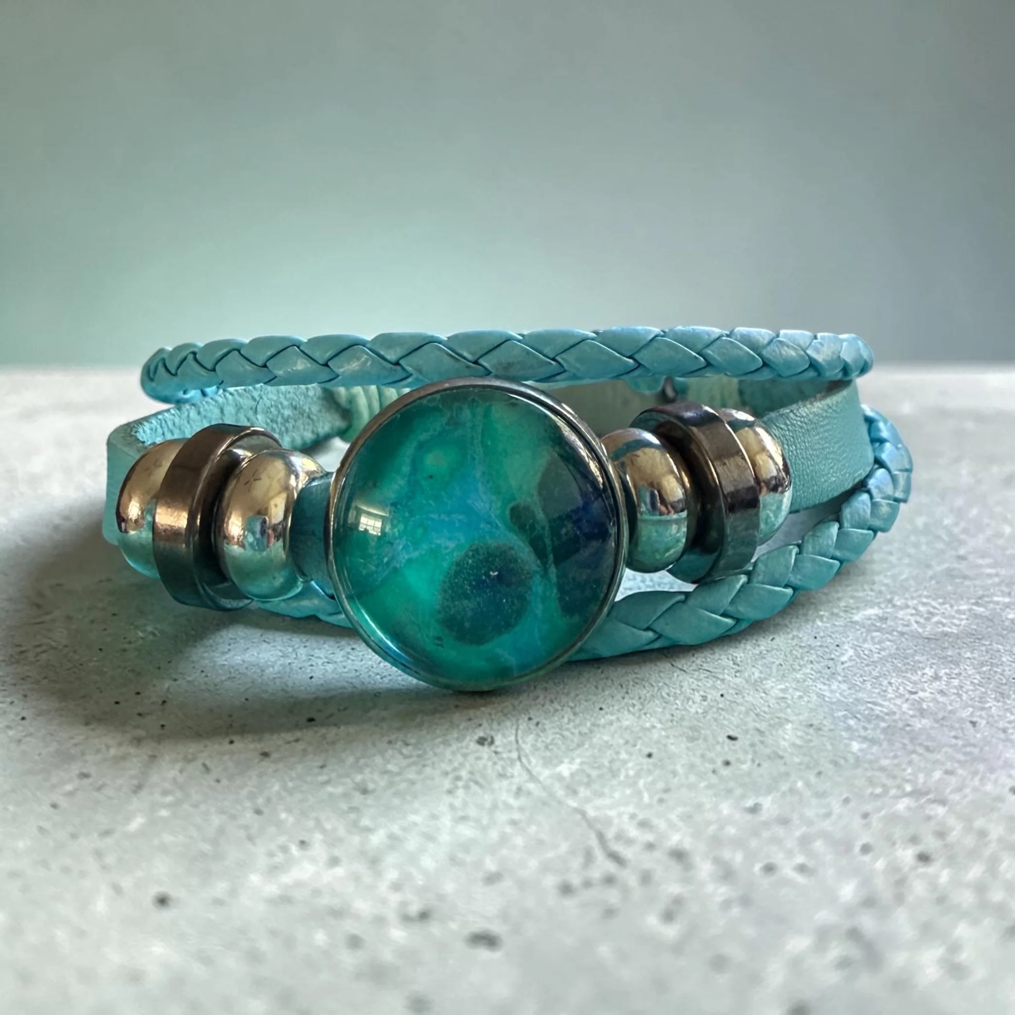 Cabochon Bracelet, Turquoise, with Turquoise Adjustable Strap
$18