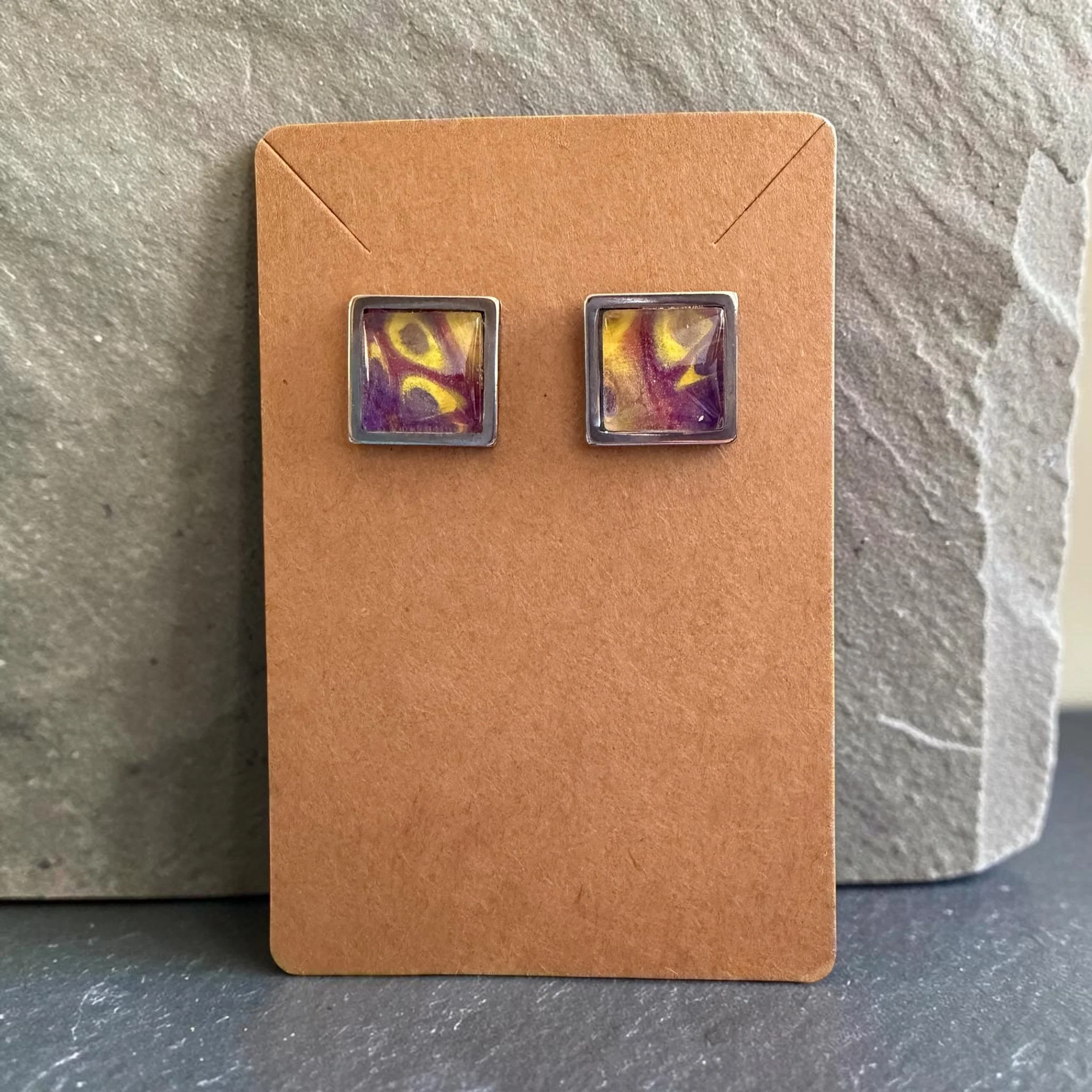 Square Pour Painting Earrings with Stainless Steel
$25