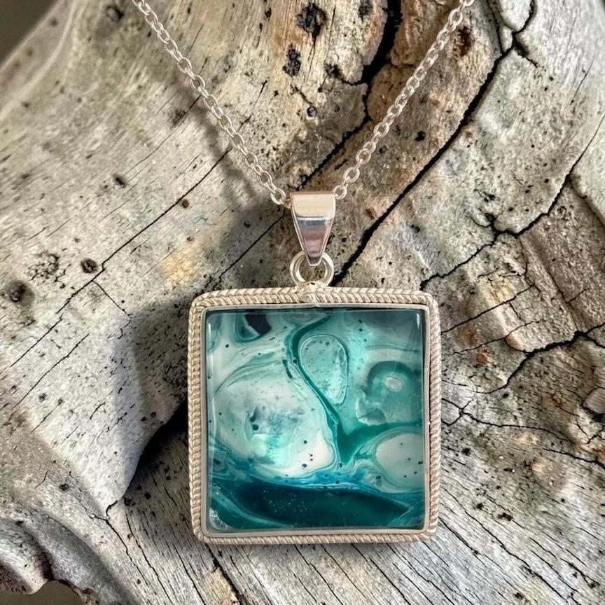Pour Painting Sterling Silver Square Pendant Necklace
$45