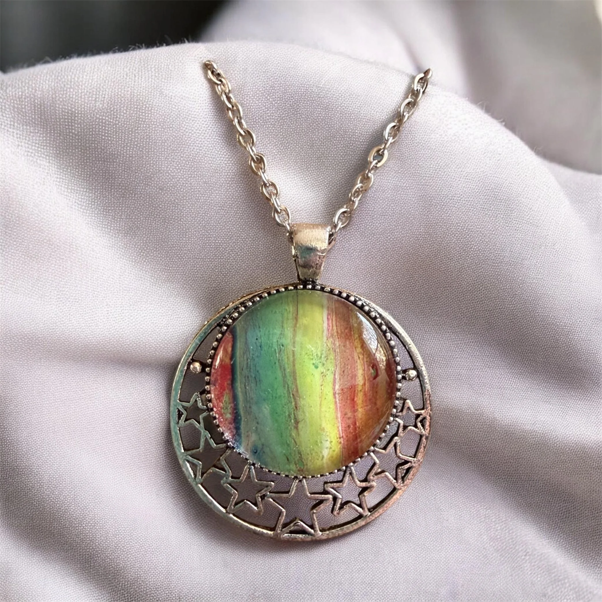 Rainbow Stripe Pendant Necklace with Stars
$35