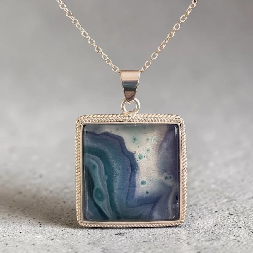 Pour Painting Sterling Silver Square Pendant Necklace
$45