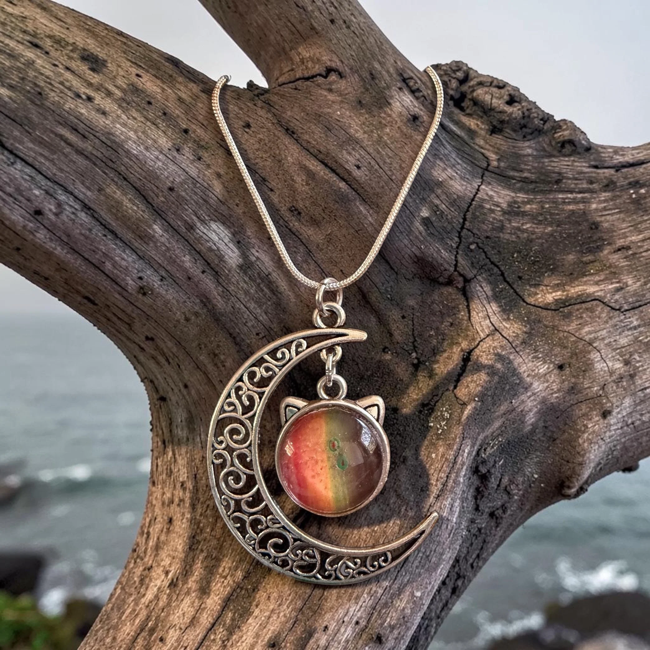 Pour Painting Cat Moon Pendant Necklace
$35