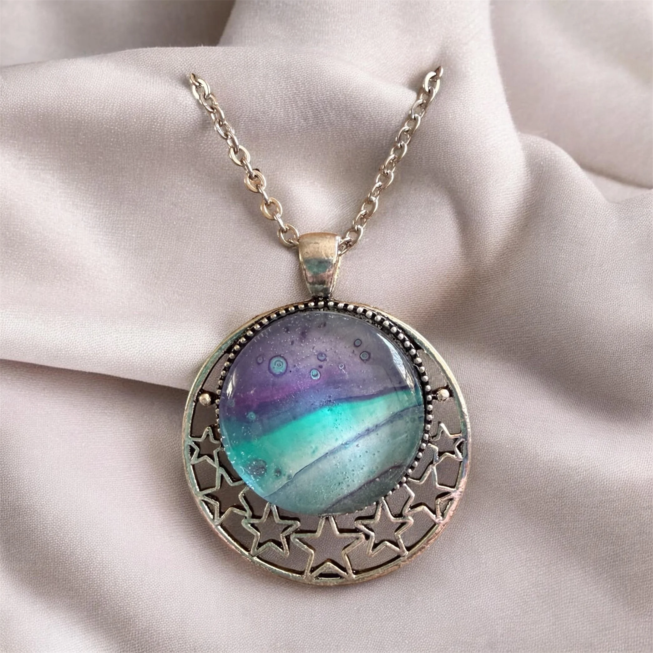 Purple and Turquoise Pendant Necklace with Stars
$35