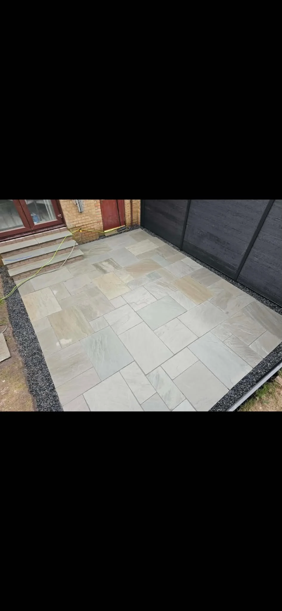 Indian sandstone patio, sandstone Stairs, composite fencing