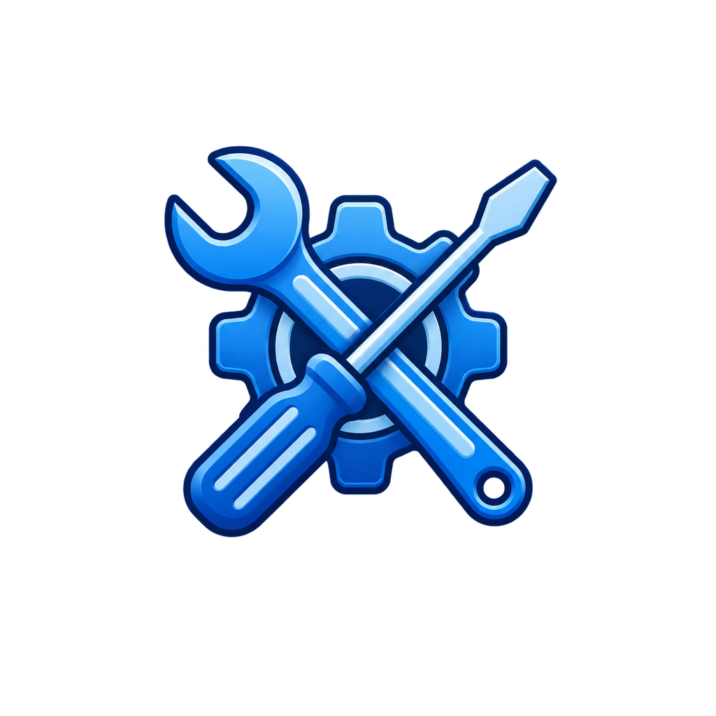Icon of a gear with a wrench and screwdriver crossing each other in front of it, representing maintenance or settings.
