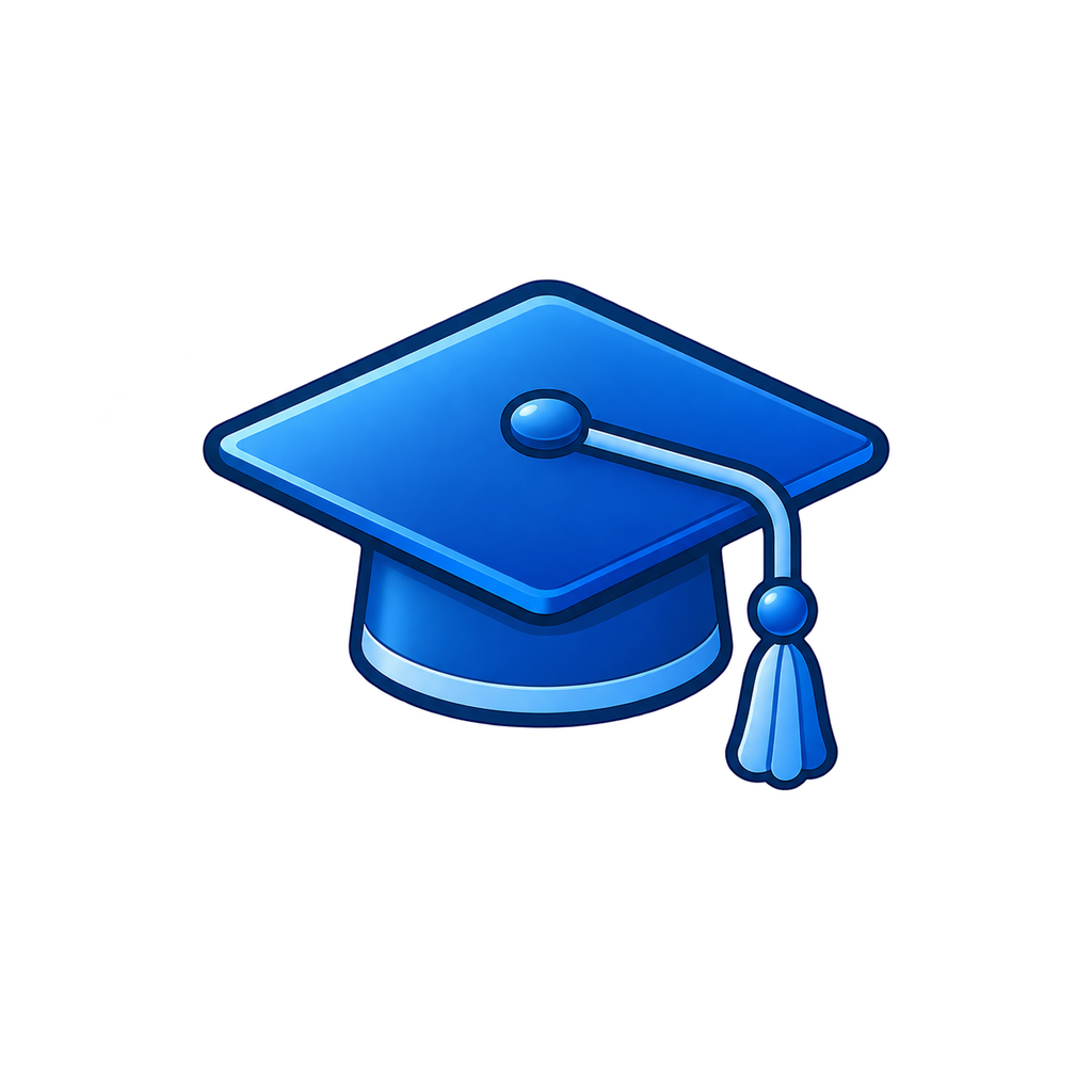 A blue graduation cap with a tassel.