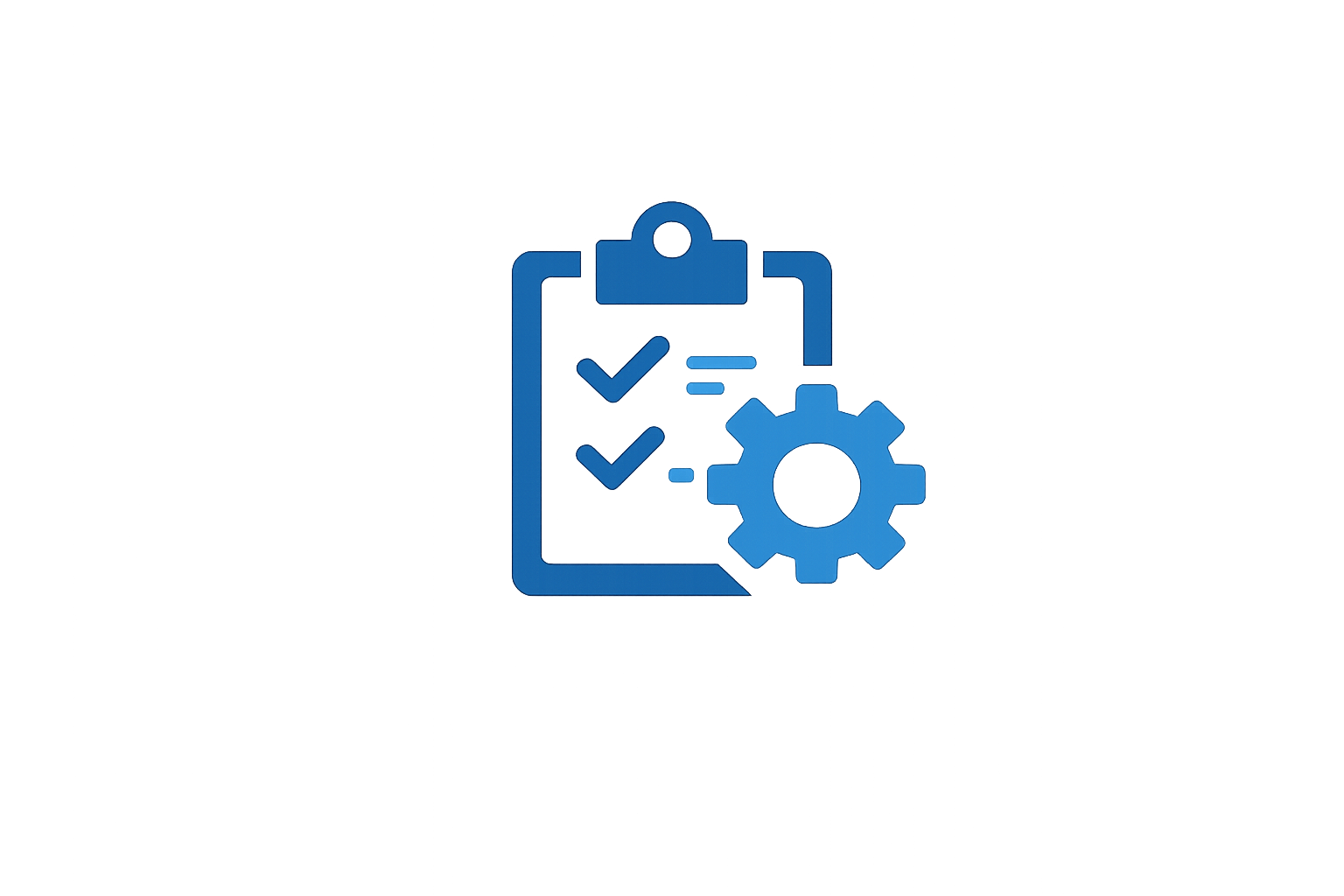 Illustration of a clipboard with check marks, a gear, and a magnifying glass, symbolizing analytics, settings, or troubleshooting.