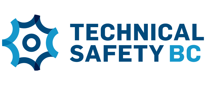LOGO for Technical Safety BC featuring a gear and a blue color scheme.
