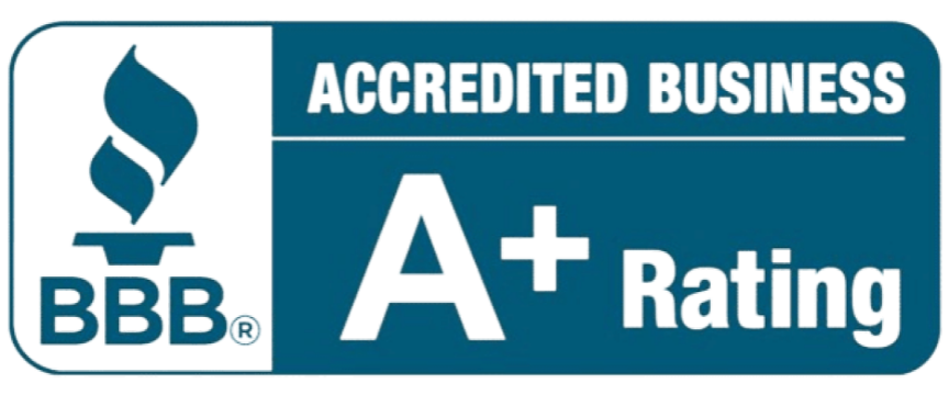 BBB logo with an 'A+' rating and 'Accredited Business' label.