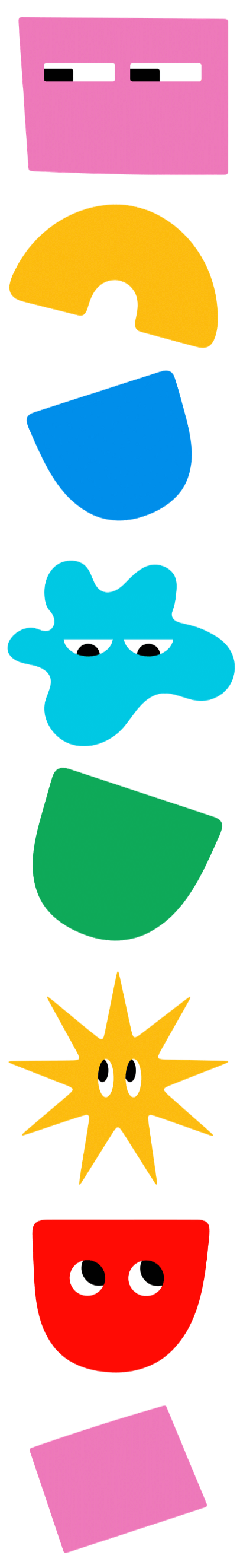A vertical stack of colorful, cartoon-style shapes with facial expressions, resembling animated objects, graphic for AltPlay