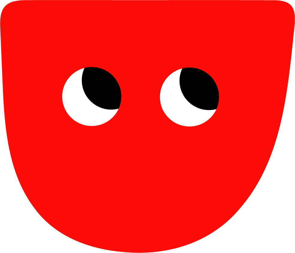 A red cartoon character with large, white eyes and black pupils, smiling, graphic for AltPlay