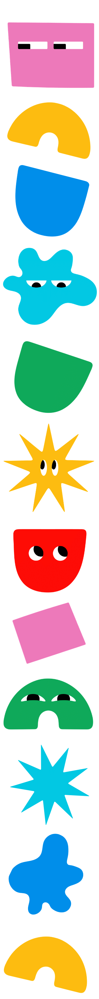 A vertical stack of colorful, cartoon-style shapes with facial expressions, resembling animated objects, graphic for AltPlay