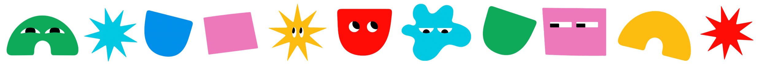 Colorful cartoon shapes with faces and different expressions arranged in a row, graphic for AltPlay