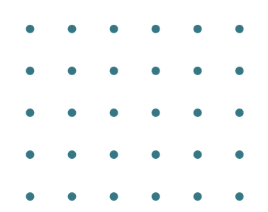 A chart showing 36 light blue circles arranged in six rows and six columns on a black background.